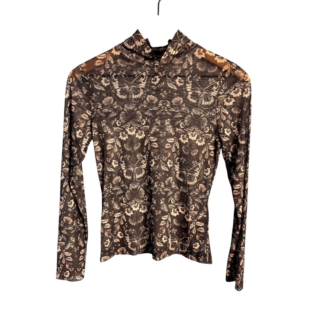 Anthropologie Sheer Butterfly Floral Mesh Top XS Whimsigoth Fairy Grunge Y2K
